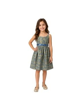 Girls Blue Gold Brocade Party Dress Size 8 Hype Holiday Wedding Easter